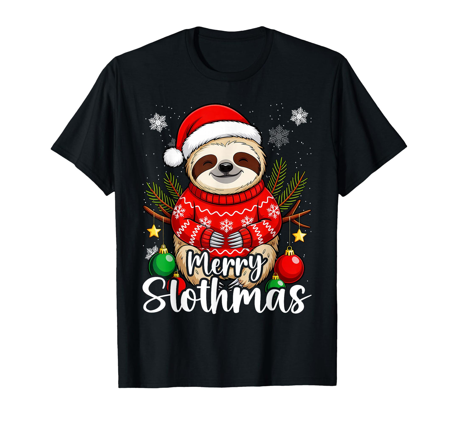 Merry Christmas Sloth Lazy Santa Hat T-Shirt