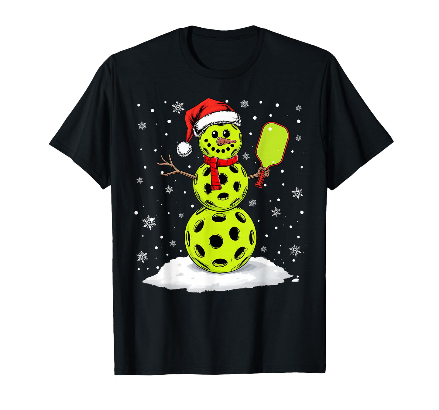 Santa Hat Snowman Xmas Funny Pickleball Lover Christmas T-Shirt