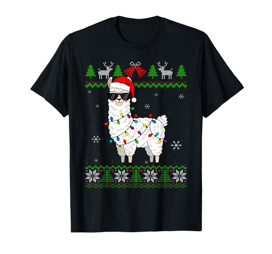 Christmas Llama Santa Hat Ugly Xmas Tree Alpaca T-Shirt