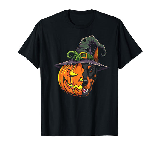 Doberman Pinscher Jack O Lantern Halloween Kids Mens Womens T-Shirt