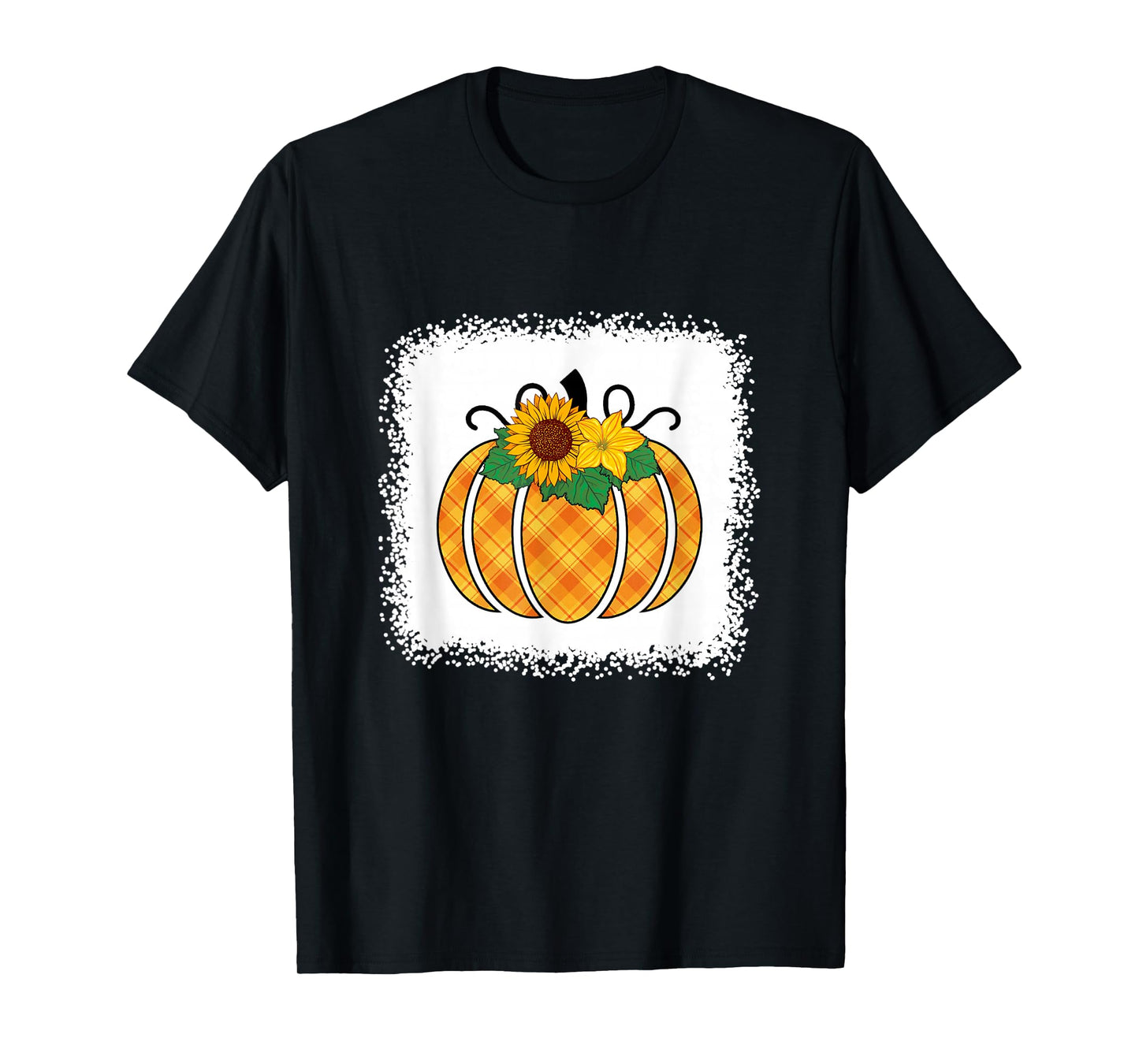 Halloween Pumpkin Bleached Orange and Black Buffalo Plaid T-Shirt
