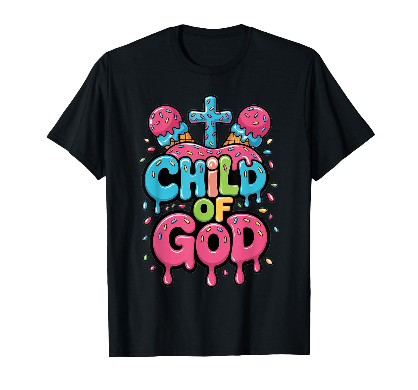 Child of God Ice Cream Christian Drip Kids Jesus Youth Boys T-Shirt