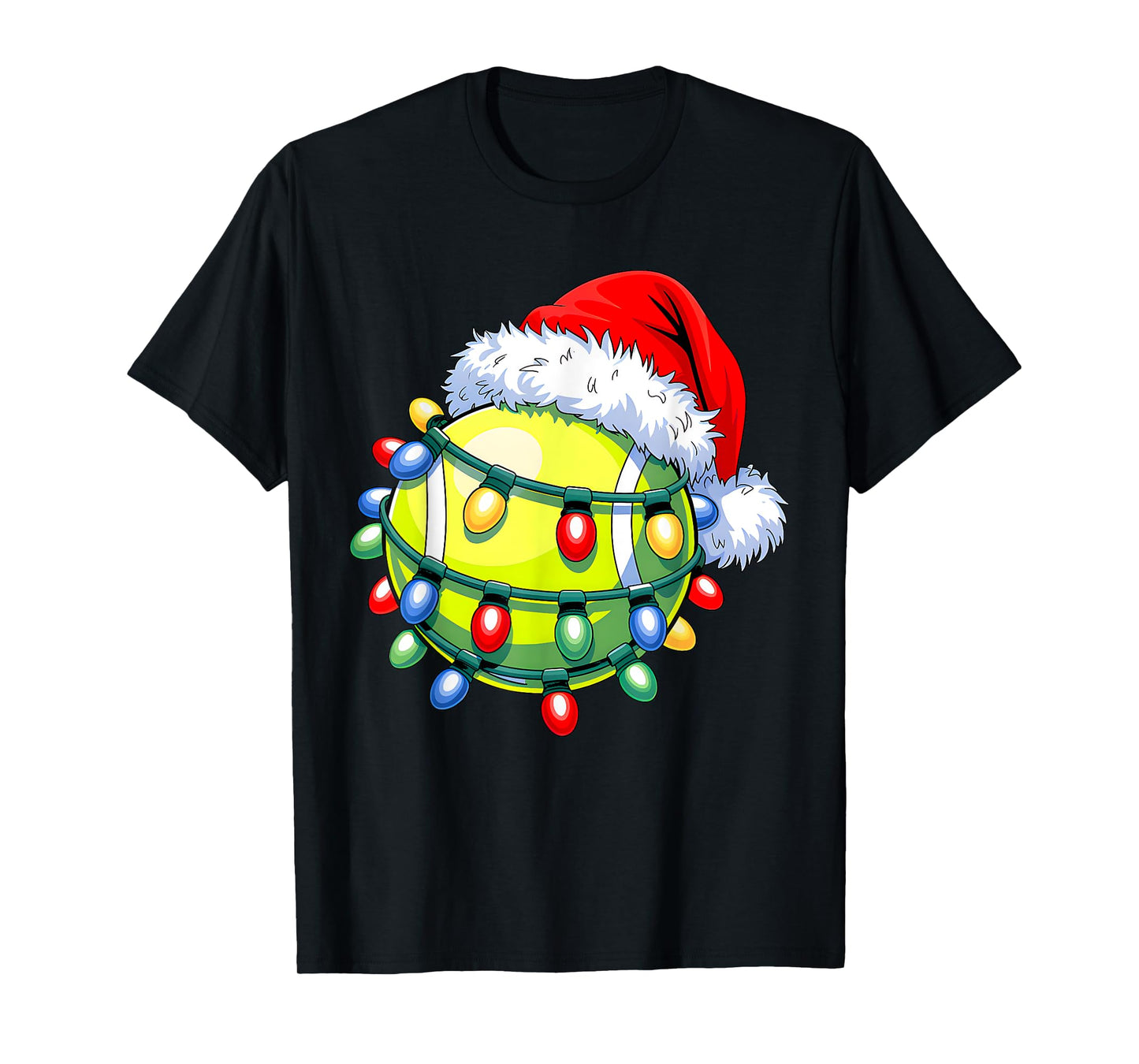 Tennis Ball Santa Hat Men Women Christmas Tennis Xmas Lights T-Shirt