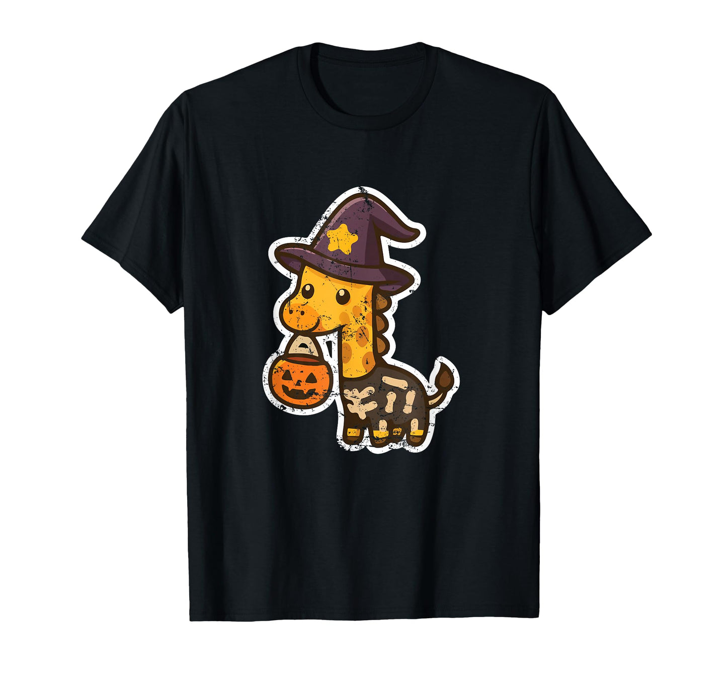 Giraffe Witch Skeleton with Pumpkin Pail T-Shirt