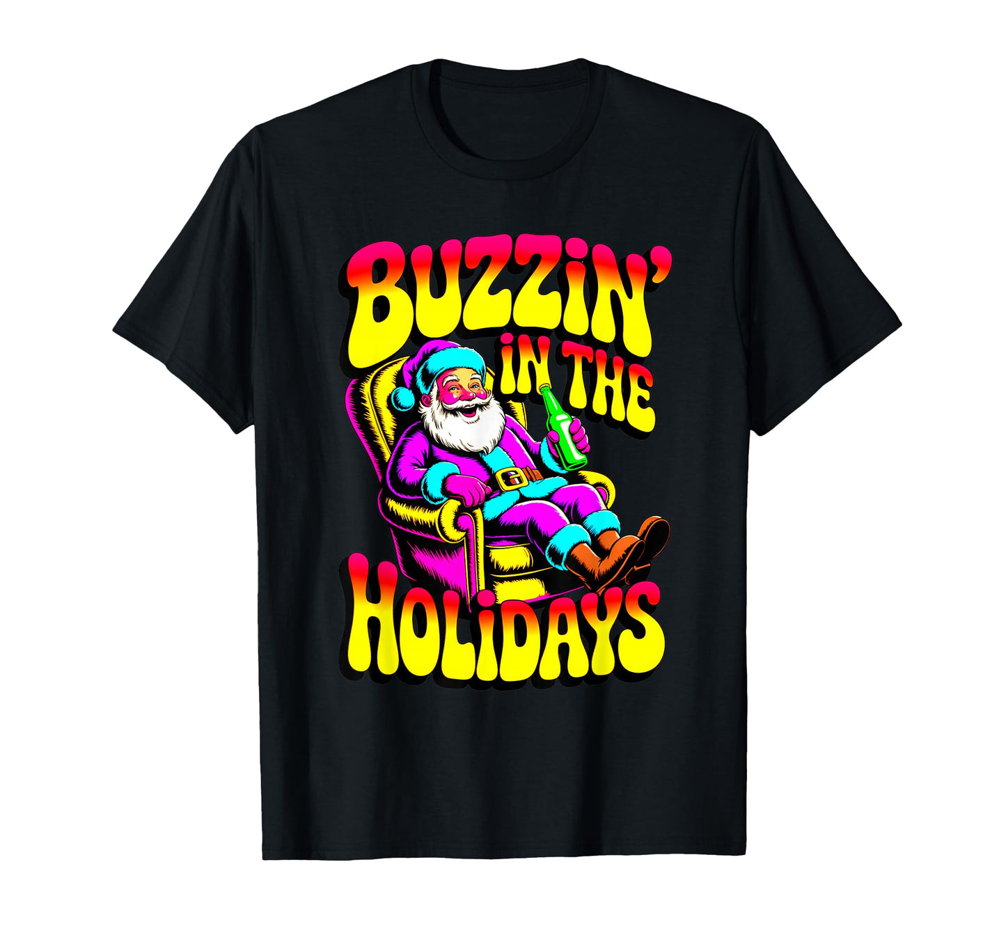 Psychedelic Drunk Santa Buzzing in Holidays Christmas Beer T-Shirt