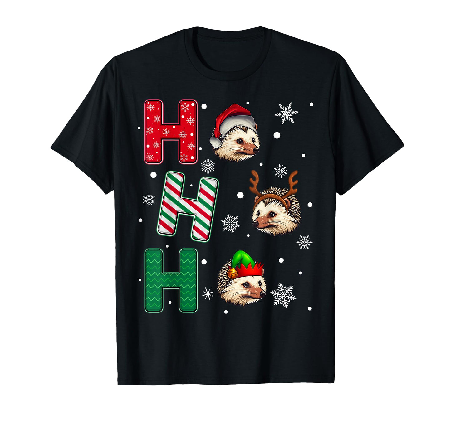 Ho Ho Ho Hedgehog Animal Matching Santa Elf Xmas T-Shirt