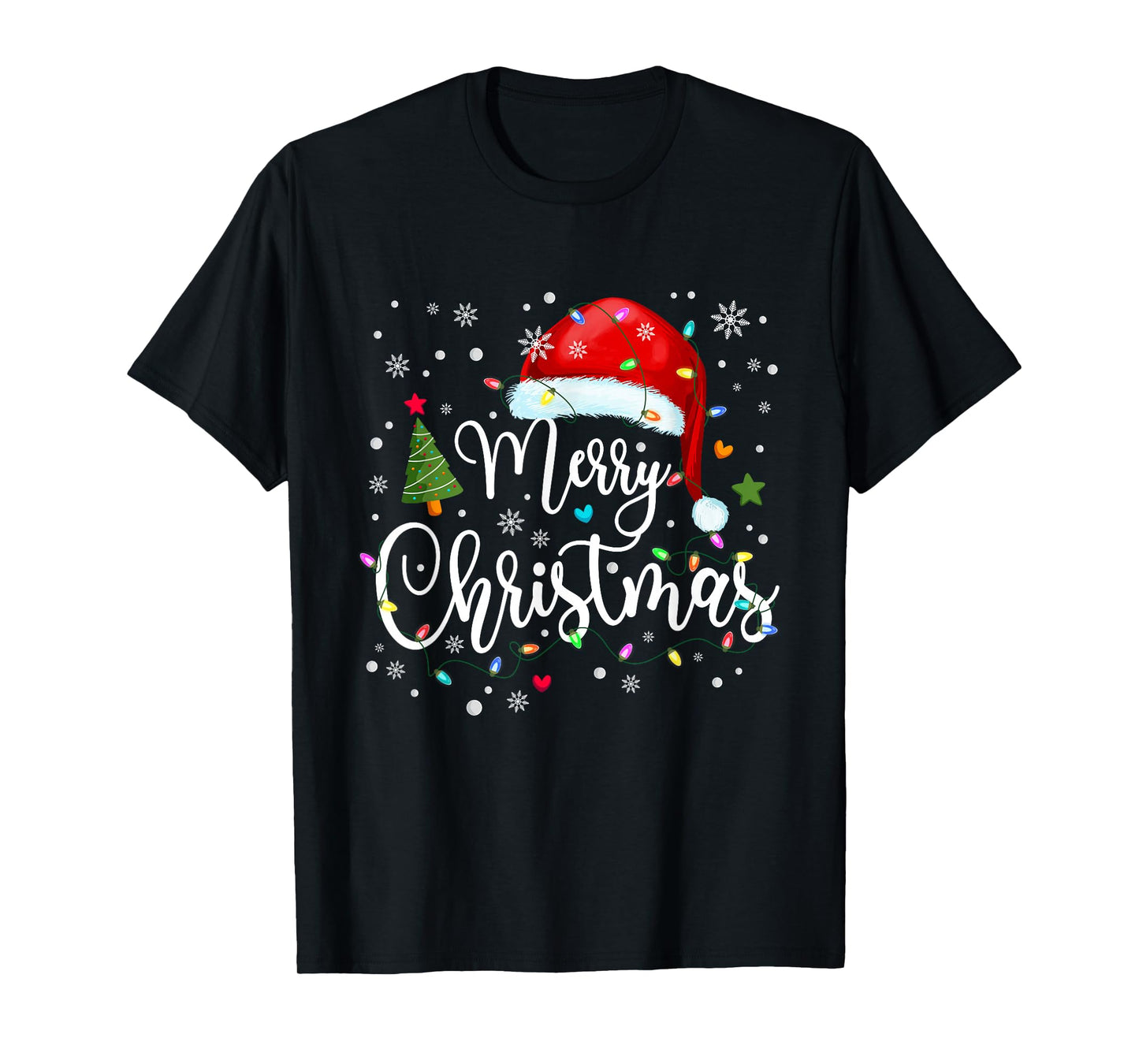 Merry Christmas Santa Hat Snow Lights Xmas Family Matching T-Shirt
