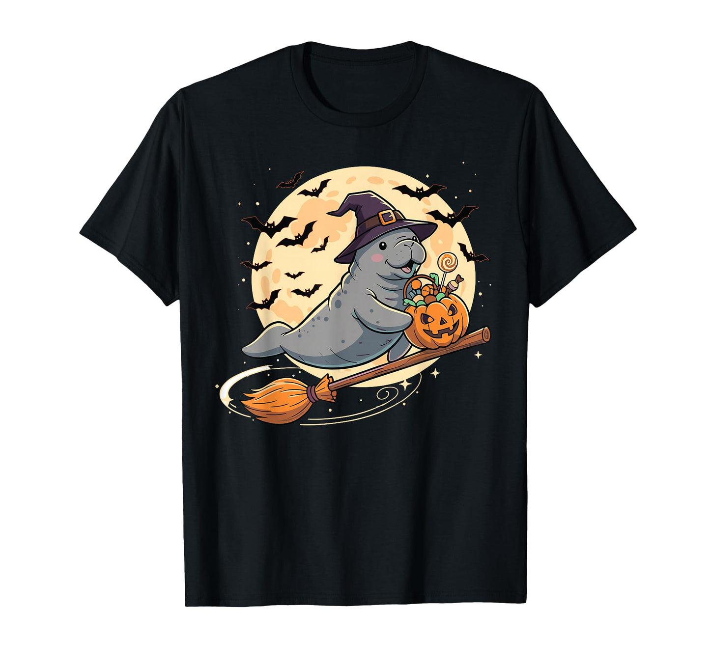 Manatee Witch Hat Pumpkin Halloween Spooky Season T-Shirt