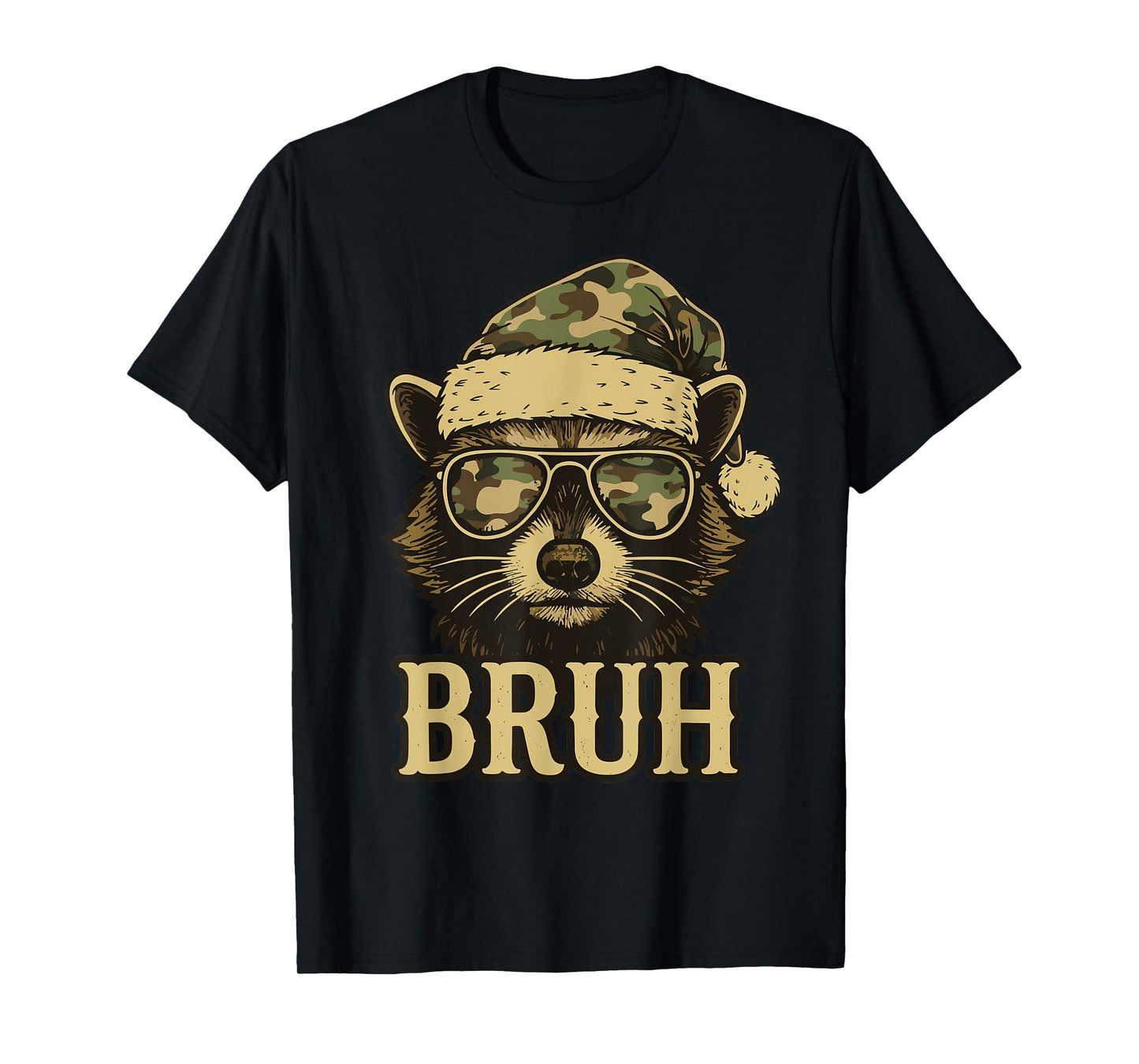 Camo Santa Raccoon Bruh Sunglasses Funny Christmas Camo T-Shirt