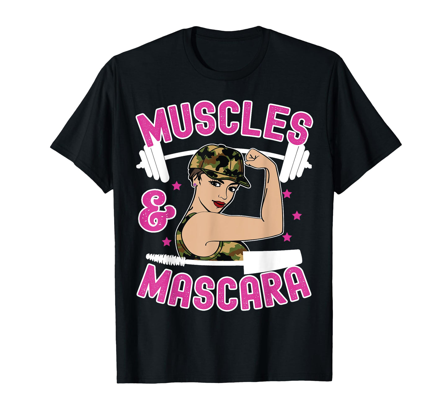 Muscles and Mascara Female Weight Lifter Gym Work Out Funny T-Shirt