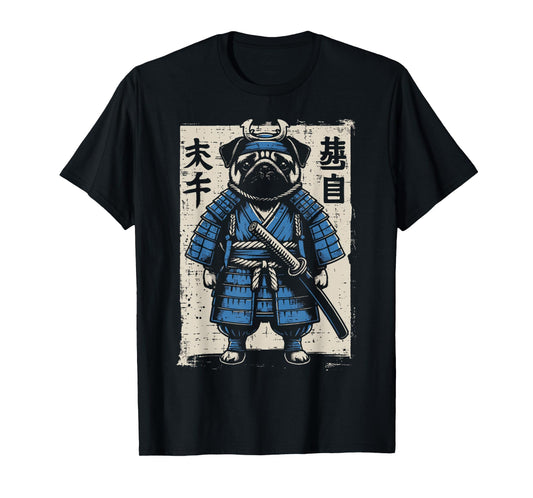 Dog Pug Samurai Funny Japanese Warrior Art Men Women Kids T-Shirt