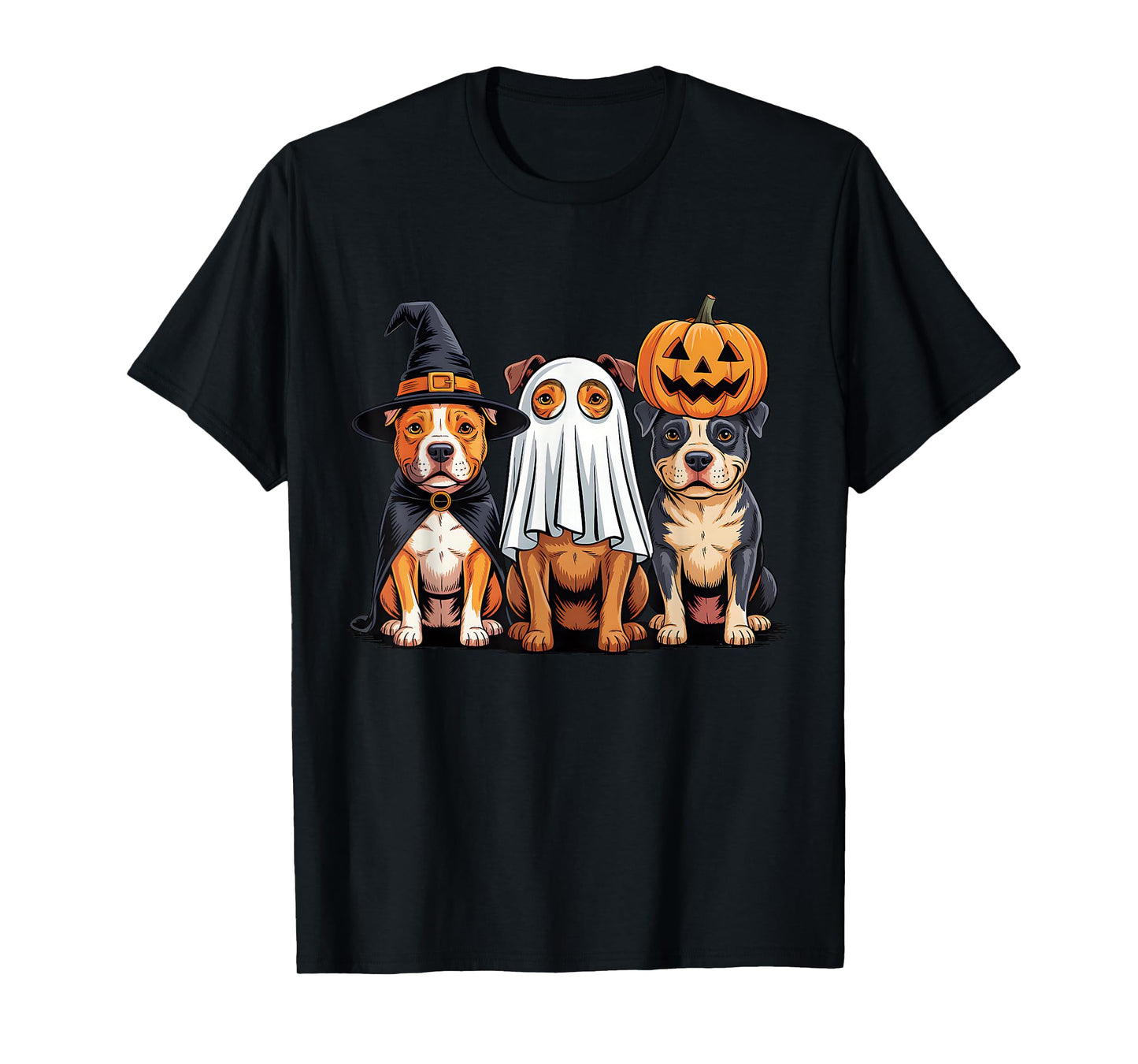 Pittbull Halloween Funny Dog Lover Pumpkin Witch Ghost Boo T-Shirt