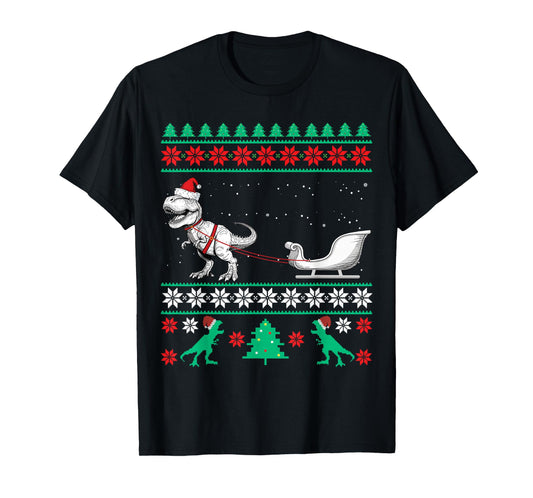 Dinosaur Sleigh Funny Merry Christmas Ugly Christmas T-Shirt