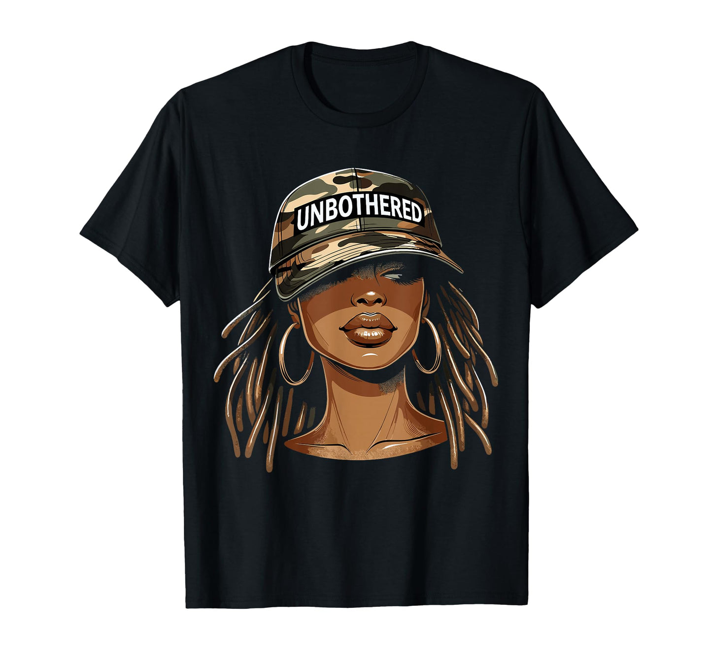 Unbothered Black Woman With Cap Camo Afro T-Shirt