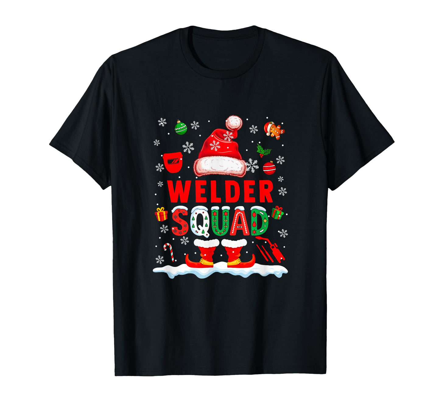 Welder Squad Men Job Christmas Santa Costume Bow Tie T-Shirt