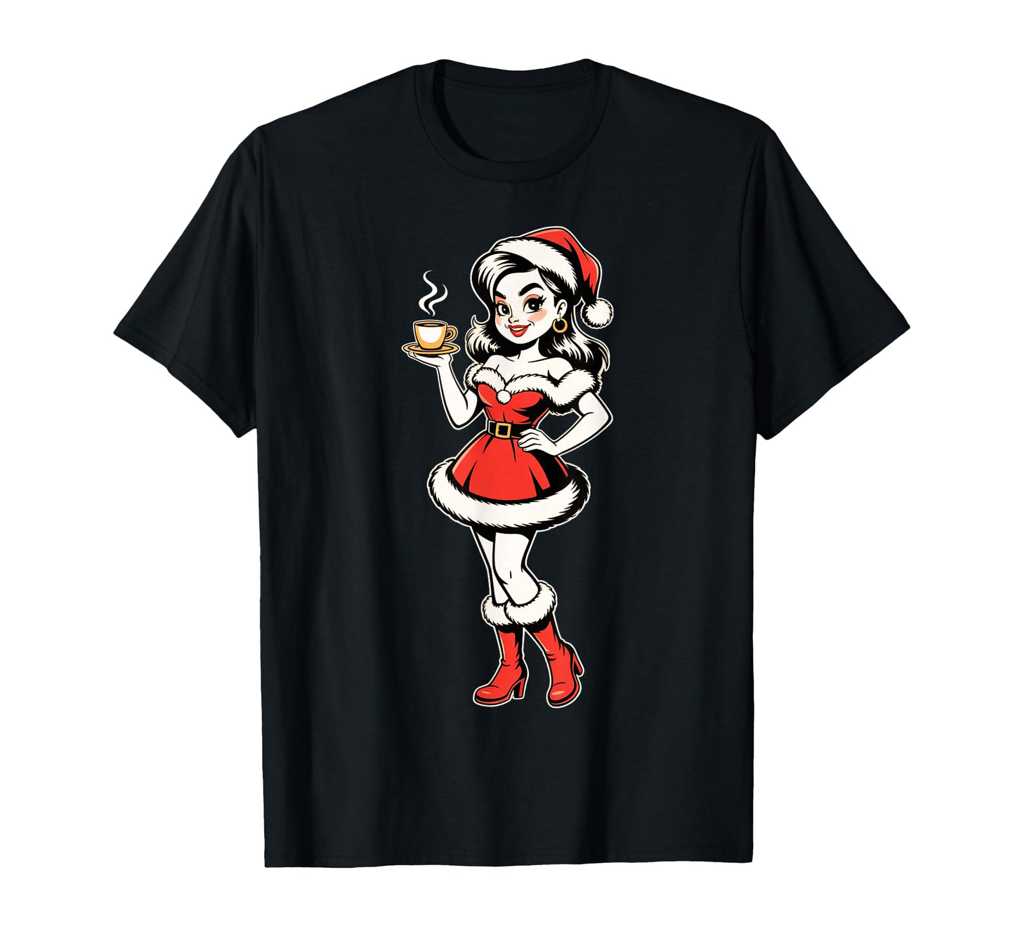 Retro Santa Girl Holiday Pinup Christmas Coffee Holiday T-Shirt