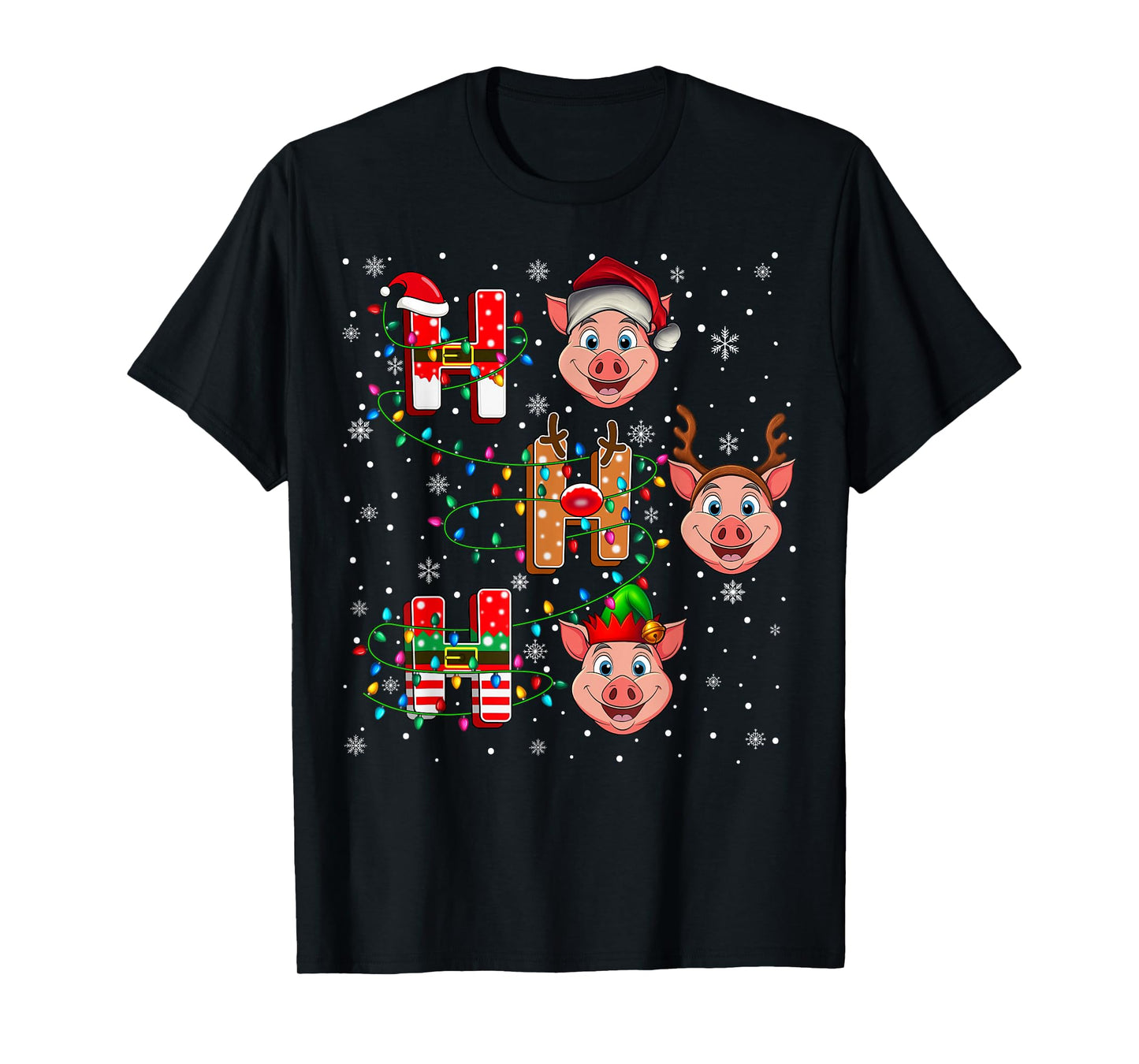Ho Ho Ho Santa Reindeer Hat Elf Pig Animal Christmas T-Shirt