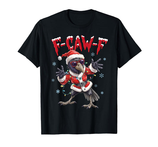 F-Caw-F Santa Raven Christmas Lights Funny Black Crow Lover T-Shirt