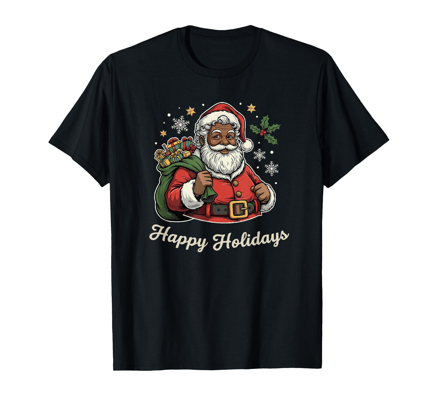 Merry Christmas African American Santa Happy Holidays Pajama T-Shirt