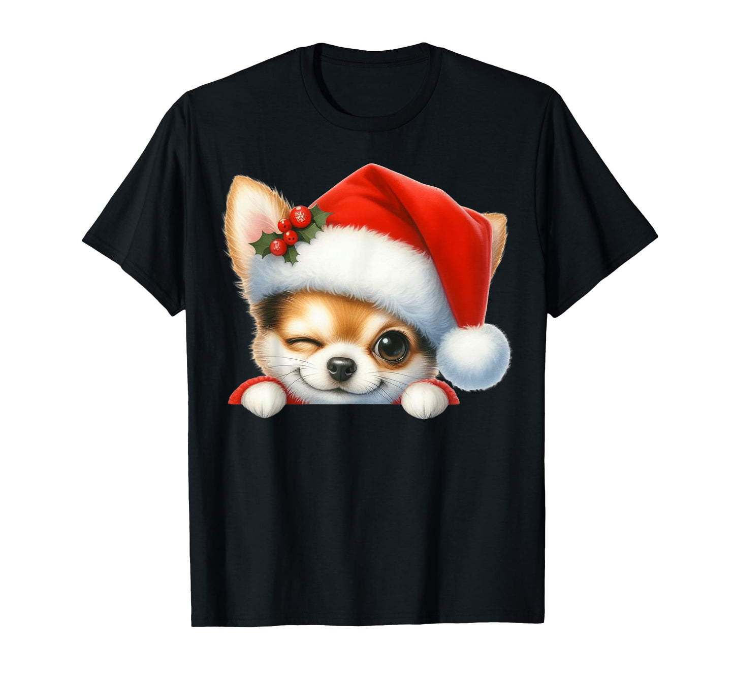 Chihuahua Dog Christmas Santa Hat Dog Mom Dad T-Shirt