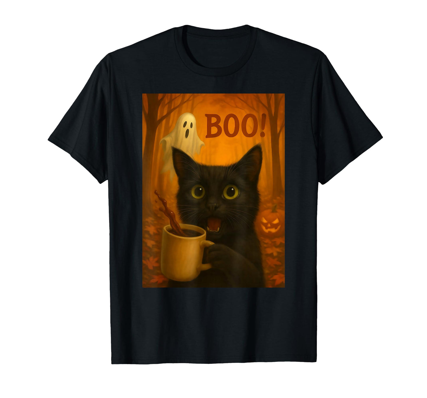 Halloween Black Cat Meme Boo Ghost Coffee Pumpkin Spice Fall T-Shirt
