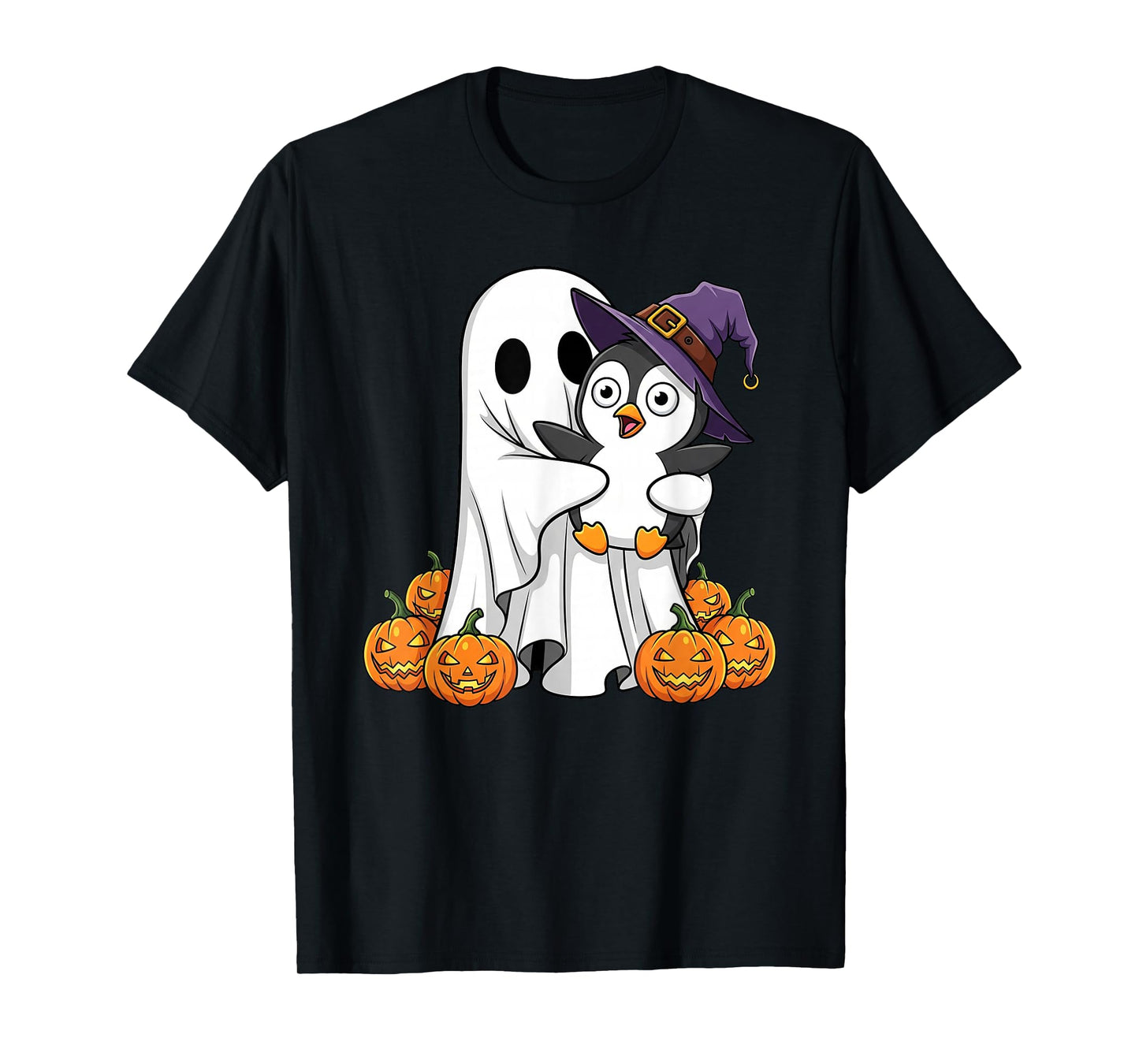 Funny Ghost Penguin Pumpkin Halloween Kids Mens Womens T-Shirt