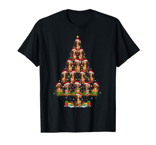 Dachshund Dog Christmas Tree Lights Funny Xmas Dog Lover T-Shirt
