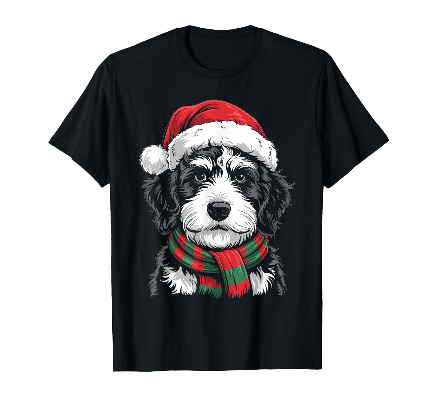 Bernedoodle Dog Xmas Santa Hat Scarf Christmas Costume T-Shirt