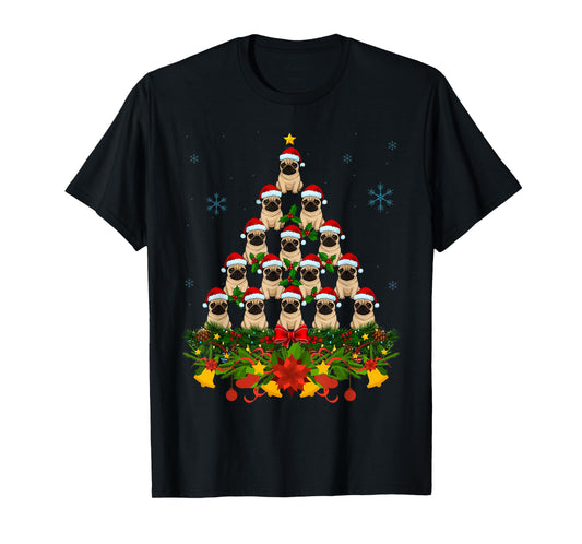 Dog Xmas Tree Santa Hat Pug Christmas Men Women Kid T-Shirt