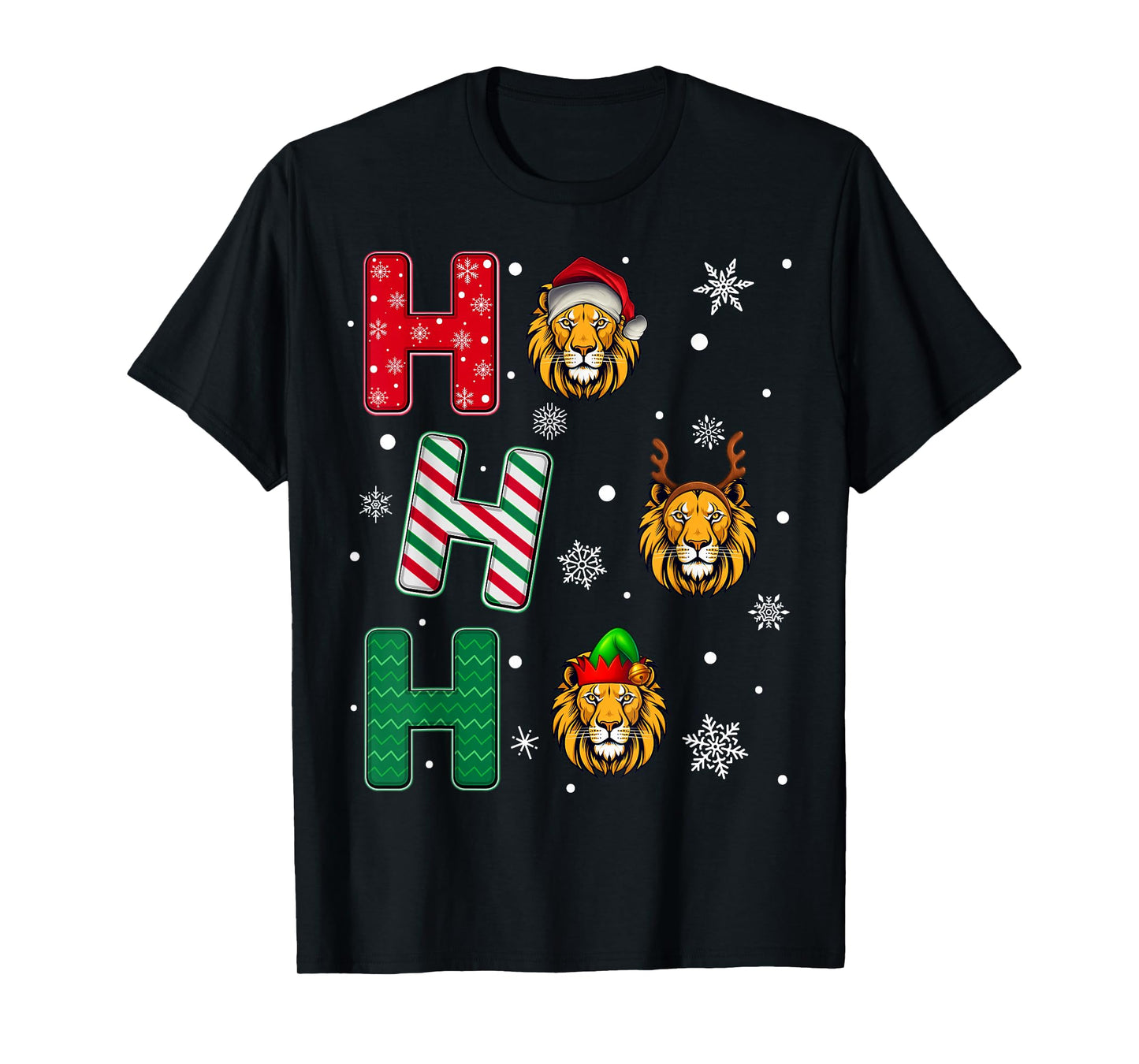 Ho Ho Ho Lion Animal Matching Santa Elf Xmas T-Shirt