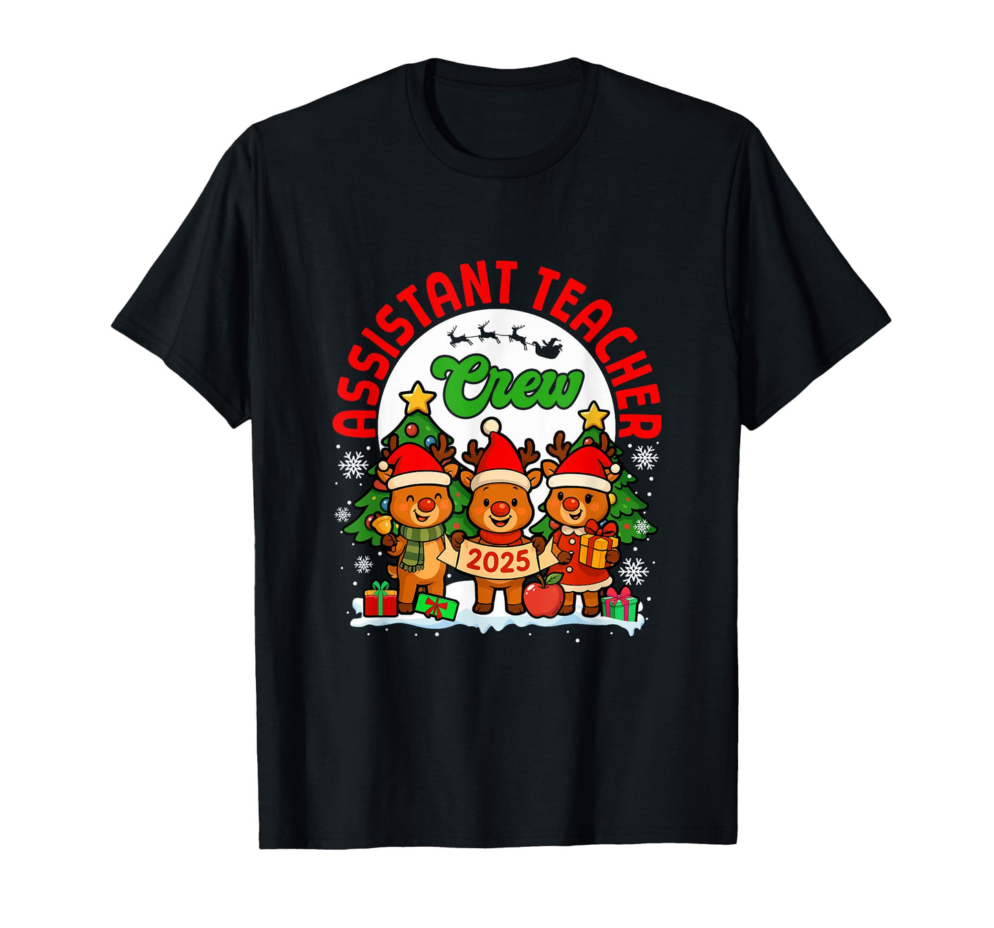 Assistant Teacher Crew 2025 Xmas Three Santa Reindeer T-Shirt
