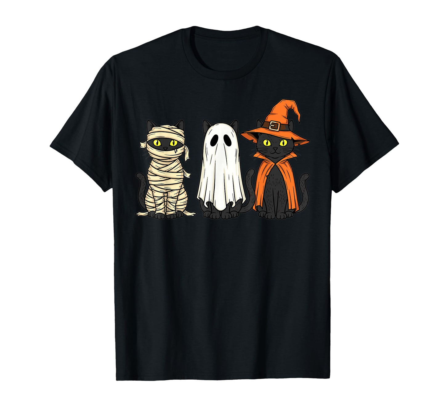 Halloween Black Cats Witch Ghost Mummy Cute Costume Art T-Shirt
