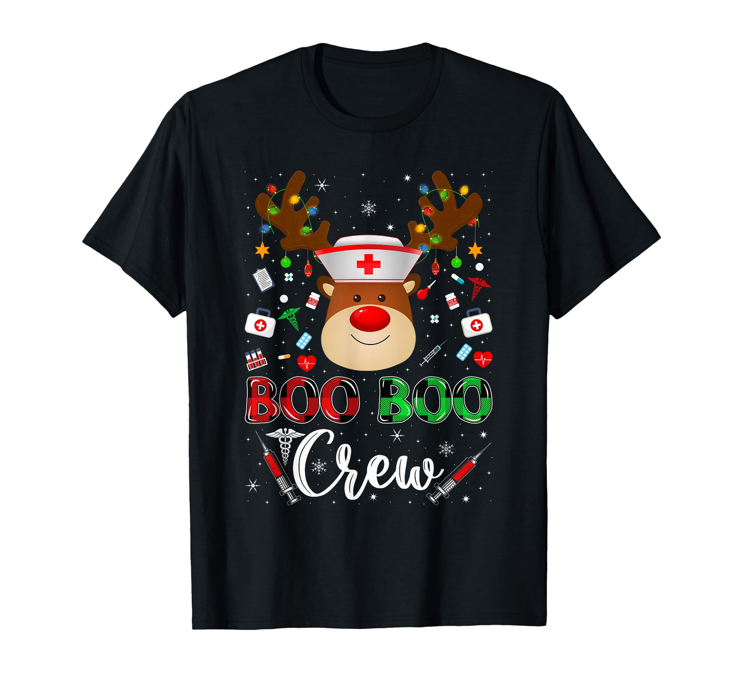 Nurse Christmas Scrub Top Funny Reindeer Boo Crew Nurse Xmas T-Shirt