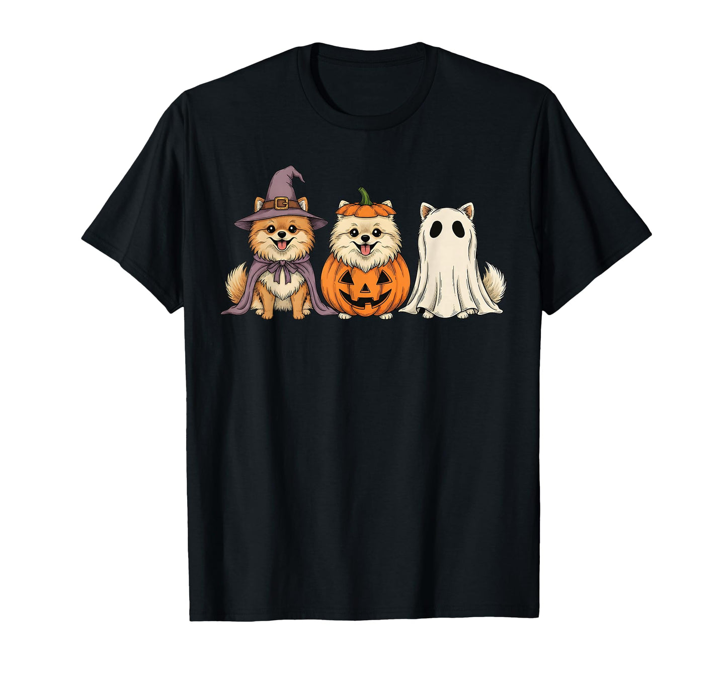 Spooky Ghost Pomeranian Pumpkin Halloween Dog Lover T-Shirt