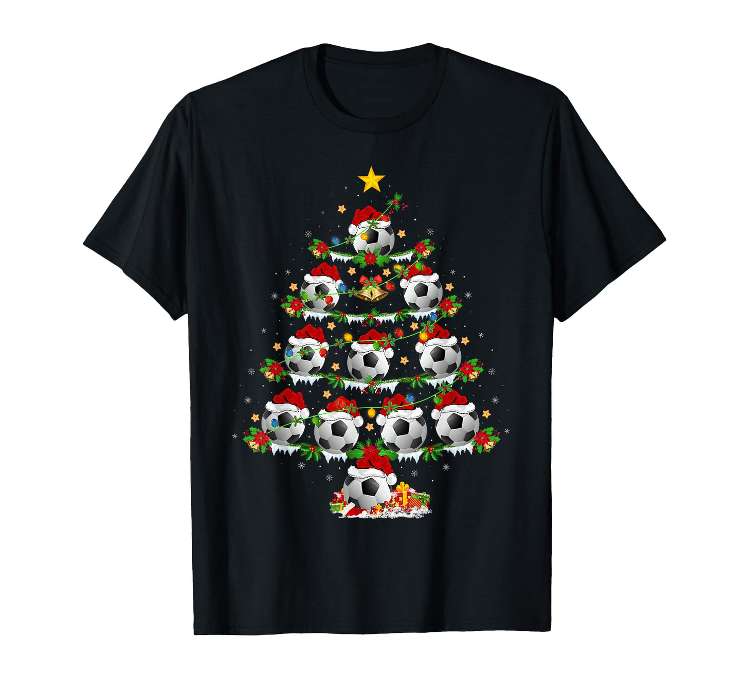 Soccer Football Christmas Tree Lights Sports Player Xmas T-Shirt