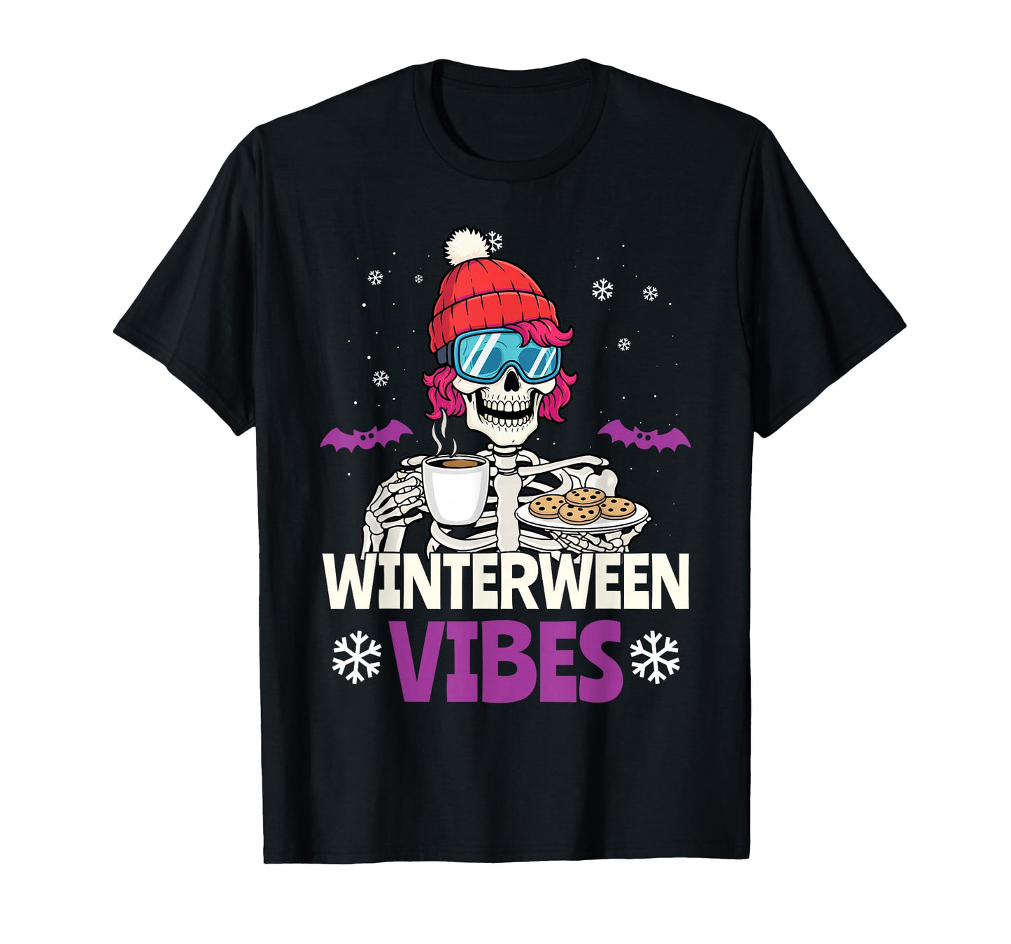 Winterween Vibes Winter Halloween Christmas Funny Skeleton T-Shirt