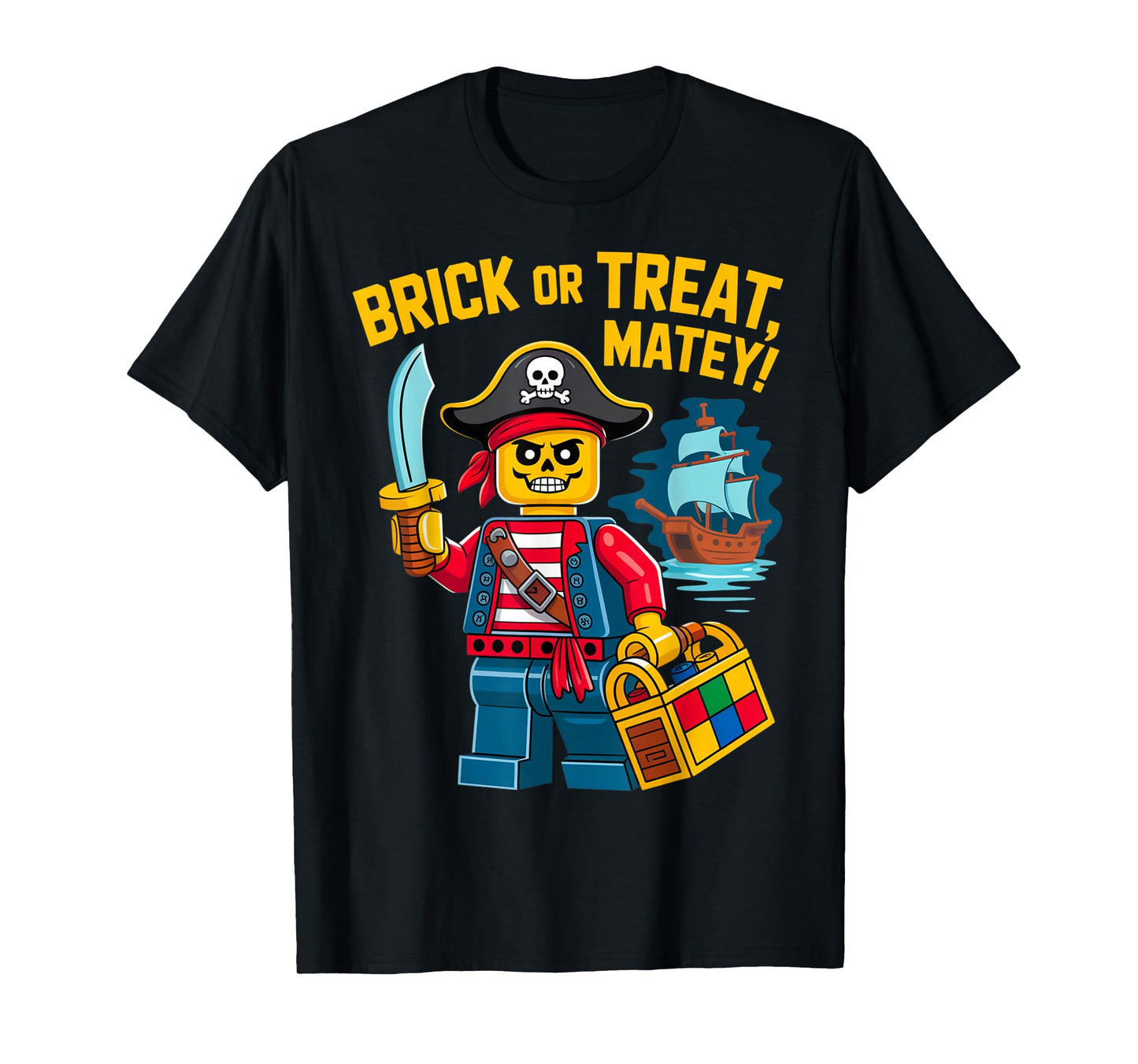 Halloween Bricks Pirate Skeleton Builder Blocks Building Toy T-Shirt