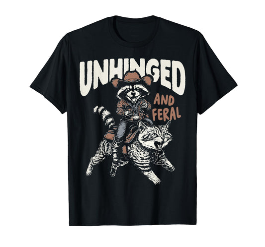 Funny Unhinged And Feral Raccoon Cowboy Western Vintage T-Shirt