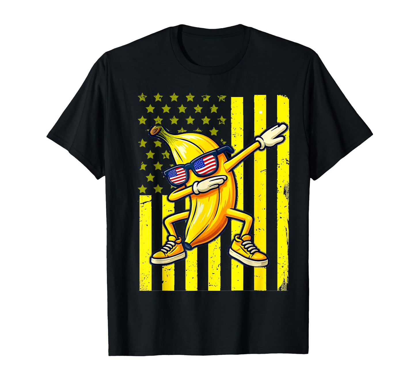 Graphic Banana Retro American Flag USA Dabbing Banana Lover T-Shirt