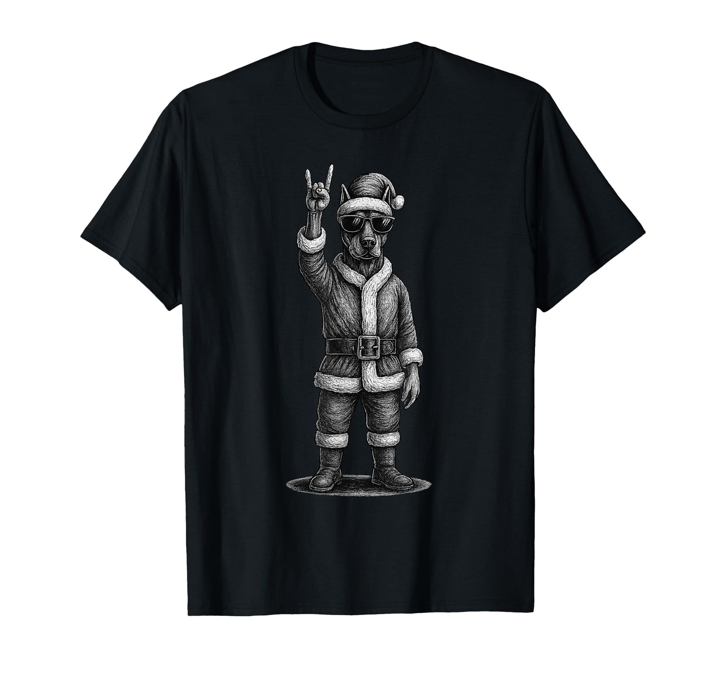 Doberman Pinscher Rock Music Christmas Dog Lover T-Shirt