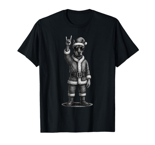 Doberman Pinscher Rock Music Christmas Dog Lover T-Shirt