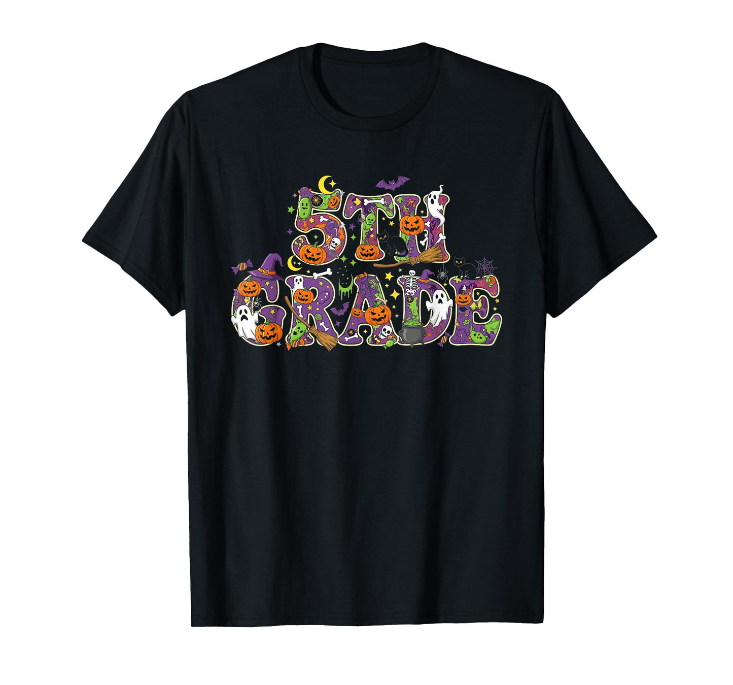 5th Grade Pumpkin Ghost Skeleton Halloween Kids Mens Womens T-Shirt