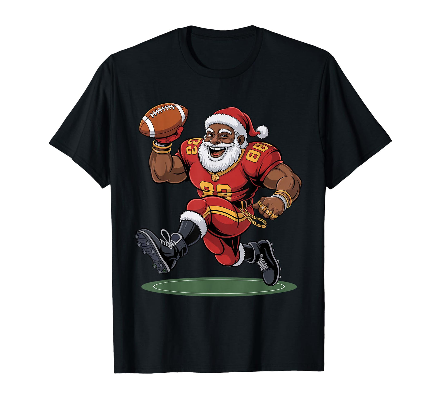 Afro Santa Football African American Christmas Funny Holiday T-Shirt