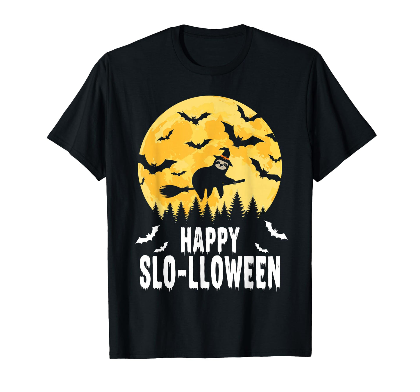 Happy Slo-lloween Funny Halloween Sloth Flying Witch T-Shirt