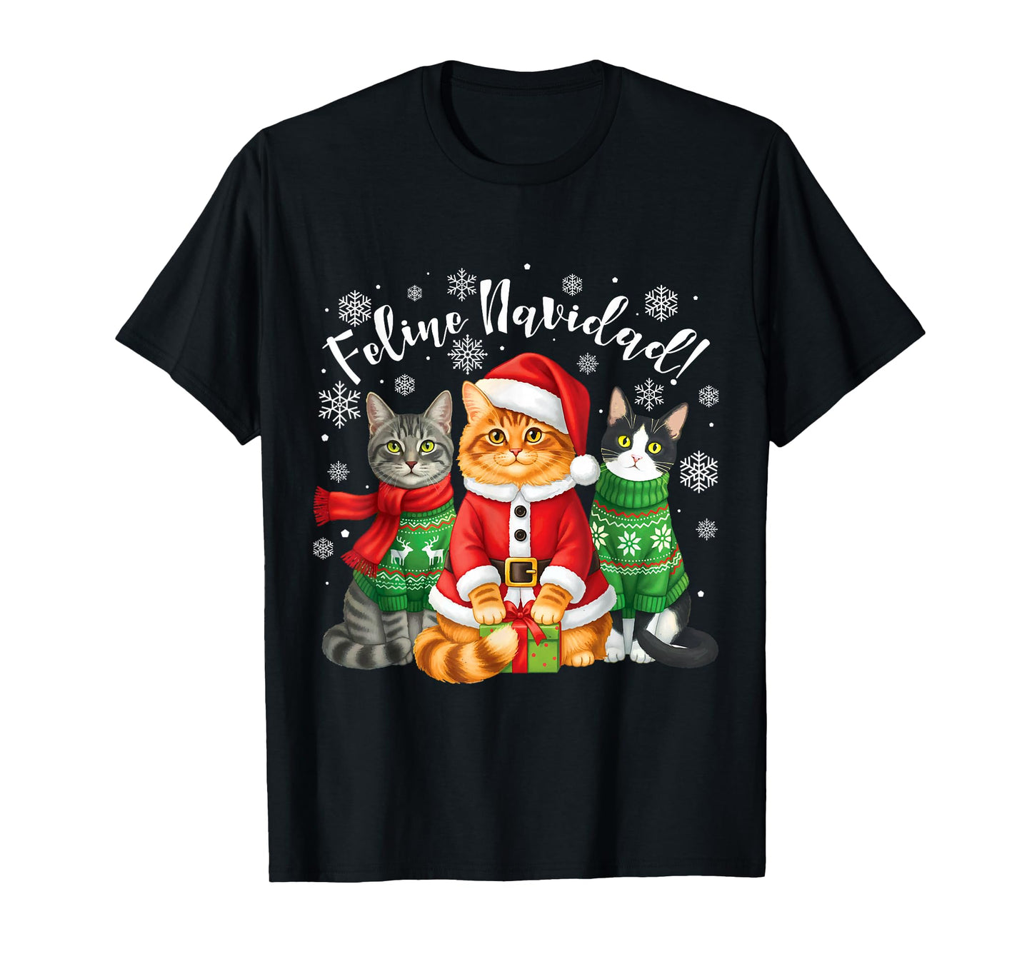 Feline Navidad Funny Cat Christmas Holiday Ugly Christmas T-Shirt