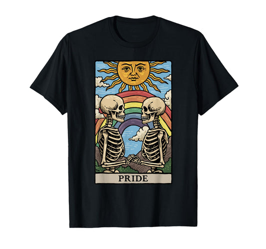 Pride Tarot Card Rainbow Skeletons Gay Pride LGBTQ Gothic T-Shirt