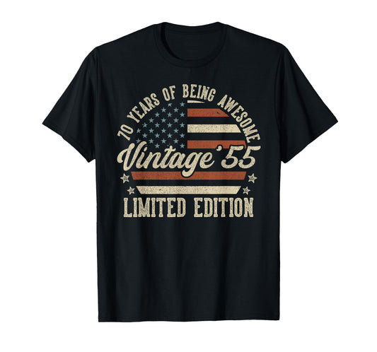 Vintage 1955 70th Birthday Gift 70 Years Old American Flag T-Shirt