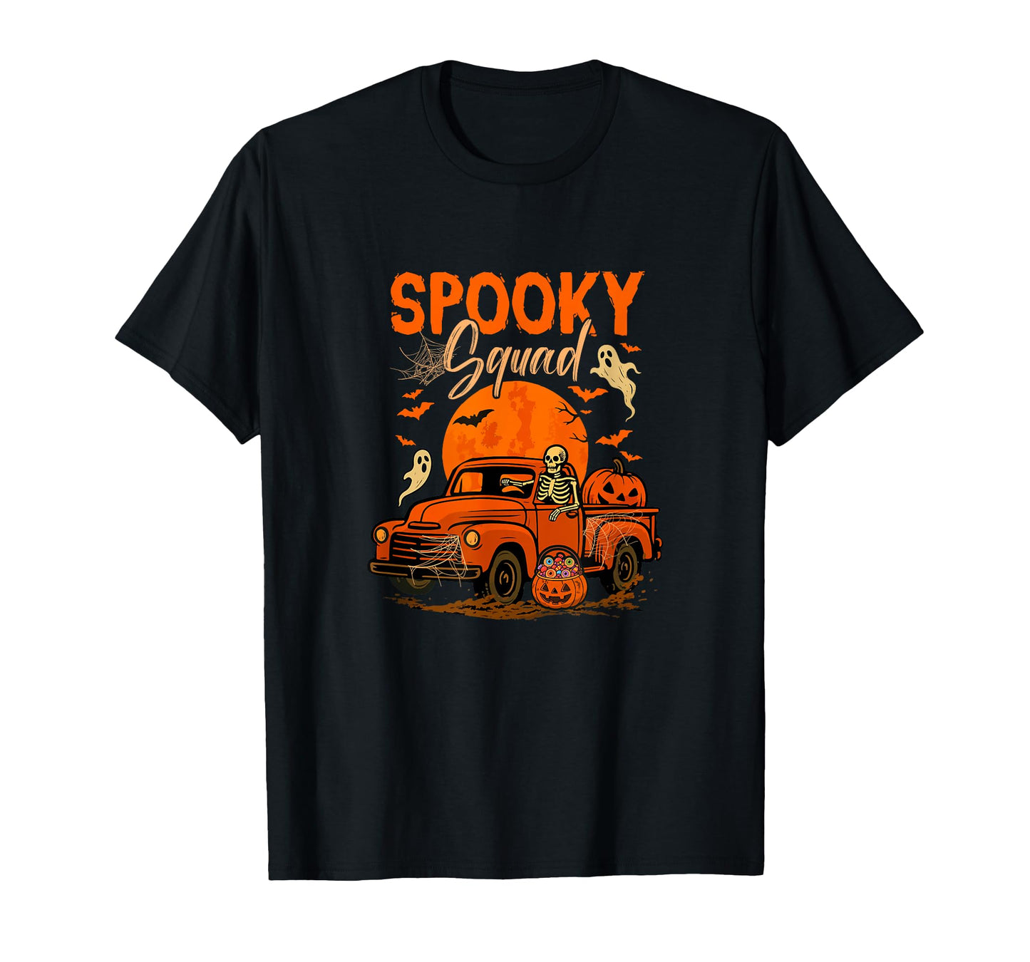 Spooky Halloween Squad Skeleton Driving Pickup Truck Driver T-Shirt