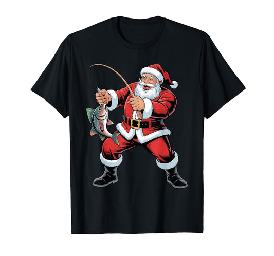 Fisherman Santa Funny Fishing Lovers Christmas Xmas Pajama T-Shirt