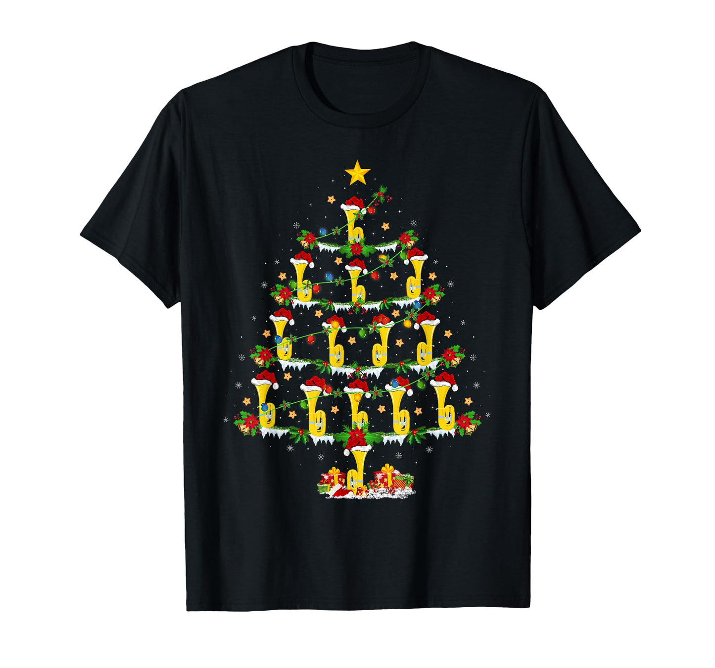 Musical Tuba Christmas Tree Lights Tuba Music Lover Xmas T-Shirt